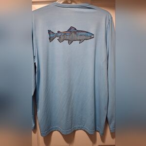 Patagonia Light Blue Cool Daily Long-Sleeve Men's Shirt with Fish Graphic